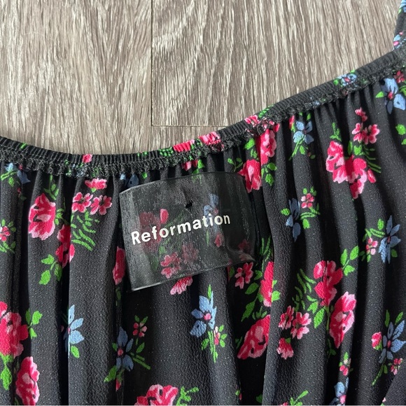 Reformation Black Floral Wrap Dress - Picture 2 of 6